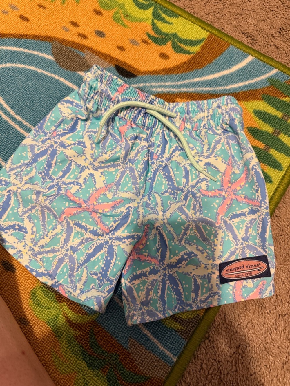Vineyard Vines Aqua Swim Shorts with Pink & Lavender Starfish
